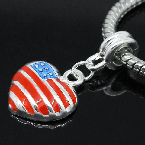American Flag Heart Charm Dangle Spacers for Snake Chain Bracelet - Sexy Sparkles Fashion Jewelry - 2