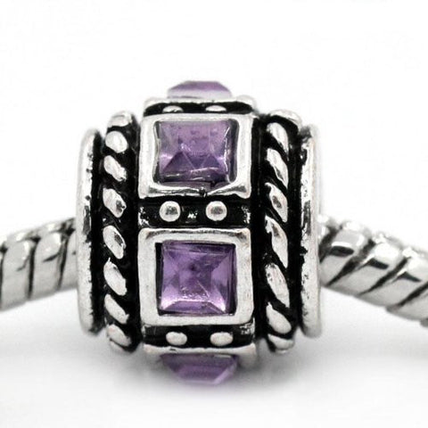 Amethyst Squre Design Birthstone Charm Beads for Snake Chain Bracelets - Sexy Sparkles Fashion Jewelry - 4