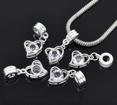 April Heart Birthstone with Clear Rhinestone charm for European Snake chain charm bracelet - Sexy Sparkles Fashion Jewelry - 4