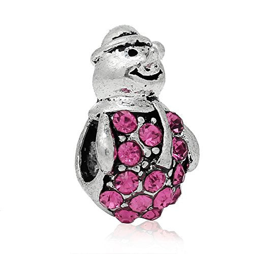 Christmas Snowman Pink Charm Bead for European Snake Chain Charm Bracelet - Sexy Sparkles Fashion Jewelry - 1