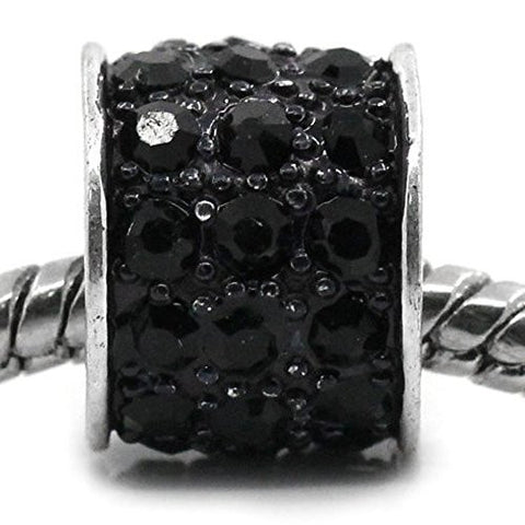 Black Cylinder Charm w/  Rhinestones European Bead Compatible for Most European Snake Chain Bracelet - Sexy Sparkles Fashion Jewelry - 1