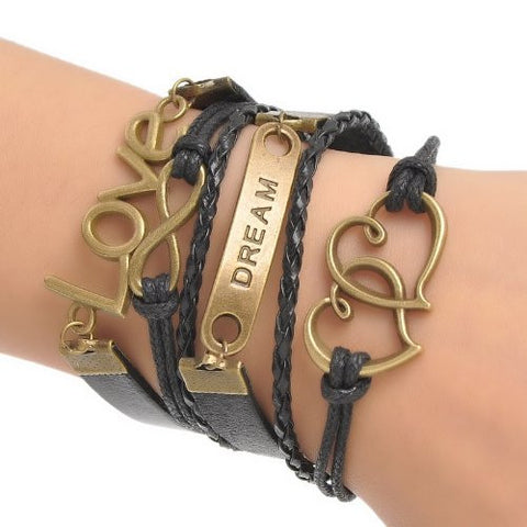 Love With Hearts Braided Leatheroid Wax Rope Brcelet with Infinity Symbol W/lobster Claw - Sexy Sparkles Fashion Jewelry - 3