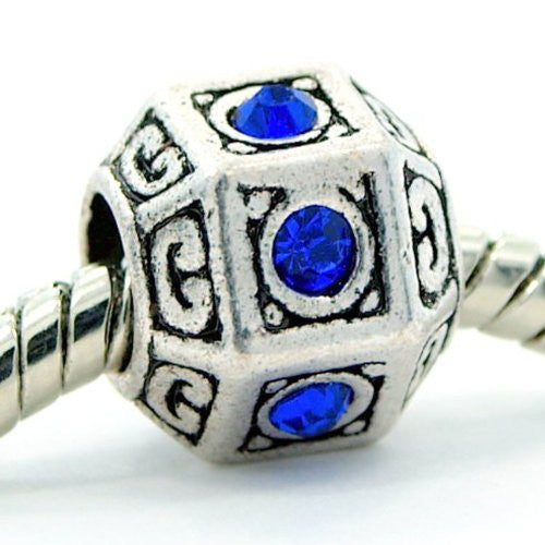 Hexagon Royal Blue Created Birthstone September Charm European Bead Compatible for Most European Snake Chain Bracelet