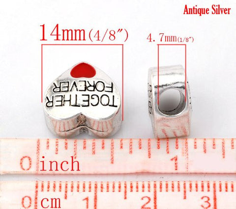 Together Forever Love Heart Charm European Bead Compatible for Most European Snake Chain Bracelet - Sexy Sparkles Fashion Jewelry - 3