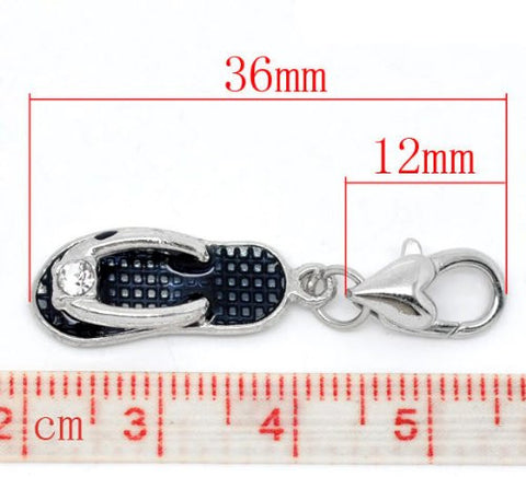 Clip on Black Flip Flop Shoe Pendant for European Jewelry w/ Lobster Clasp - Sexy Sparkles Fashion Jewelry - 2