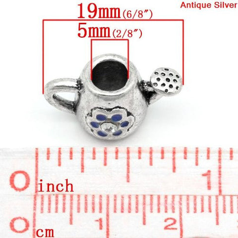 Blue Flower Pattern Carved with  Rhinestones European Bead Compatible for Most European Snake Chain Bracelet - Sexy Sparkles Fashion Jewelry - 3