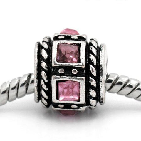 Square Design Pink Crystal European Bead Compatible for Most European Snake Chain Charm Bracelets - Sexy Sparkles Fashion Jewelry - 4