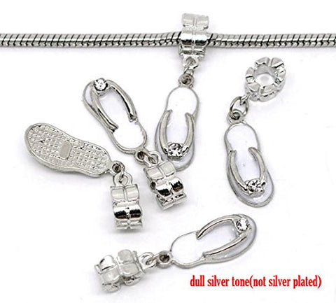 Beach "Sandal" Charm W/Rhinestone White Enamel Bead Charm Spacer for Snake Chain Charm Bracelet - Sexy Sparkles Fashion Jewelry - 2