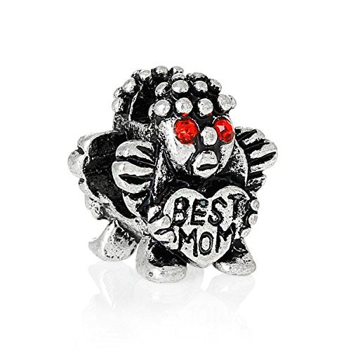 Child Holding Best Mom Heart With Red Crystals Bead Compatible for Most European Snake Chain Bracelet - Sexy Sparkles Fashion Jewelry - 1