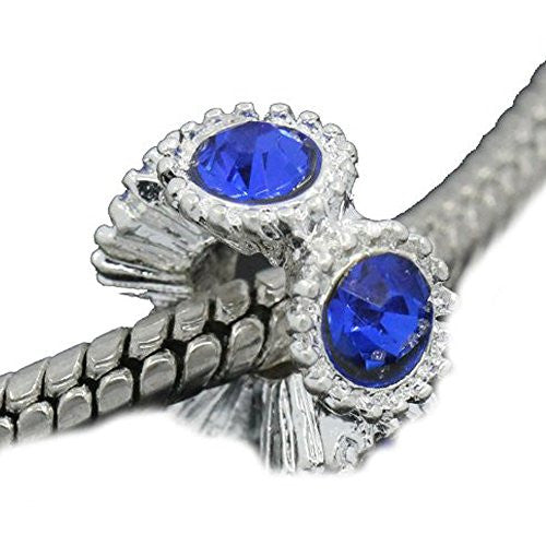 Flower with Royal Blue Rhinestones Charm Spacer For Snake Chain Charm Bracelets