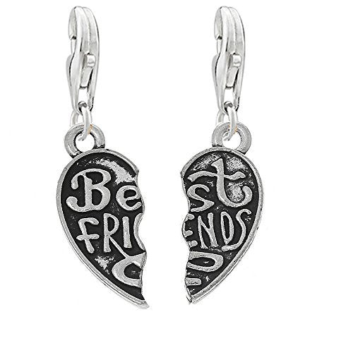 Two Piece (2) Heart Best Friends Clip on Pendant Charm for Bracelet or Necklace - Sexy Sparkles Fashion Jewelry