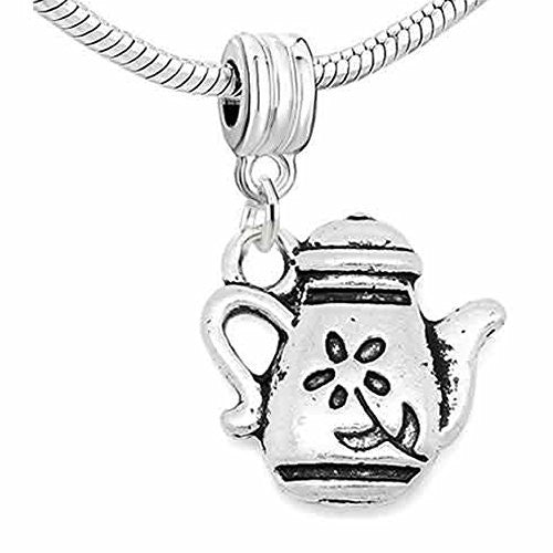Flowers Carved on Teapot Charm Dangle European Bead Compatible for Most European Snake Chain Bracelet - Sexy Sparkles Fashion Jewelry - 1