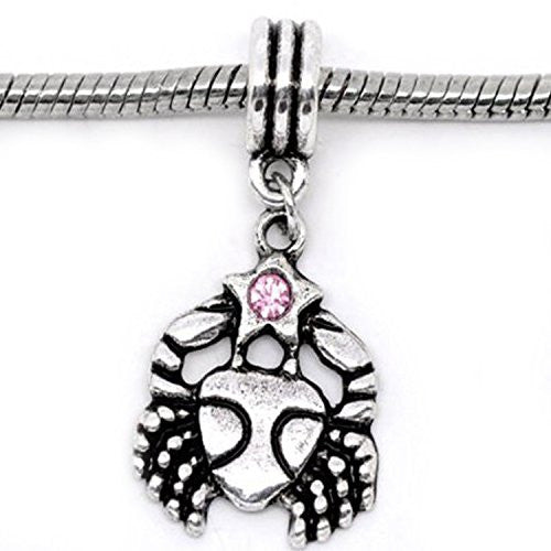 Cancer Zodiac Charm W/pink Crystal Dangle Bead for Snake Bracelets