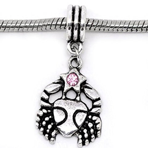 Cancer Zodiac Charm W/pink Crystal Dangle Bead for Snake Bracelets - Sexy Sparkles Fashion Jewelry - 1