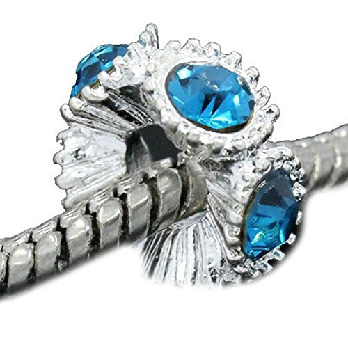 Flower with Light Blue Rhinestones Charm Spacer For Snake Chain Charm Bracelets - Sexy Sparkles Fashion Jewelry - 1