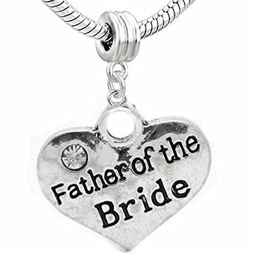 Wedding Charms Heart W/Crystal Dangle Charm Bead For Snake Chain Bracelet (Father of the Bride)