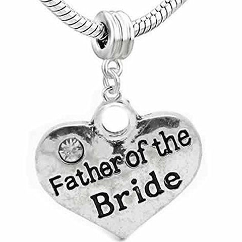 Wedding Charms Heart W/Crystal Dangle Charm Bead For Snake Chain Bracelet (Father of the Bride) - Sexy Sparkles Fashion Jewelry - 1