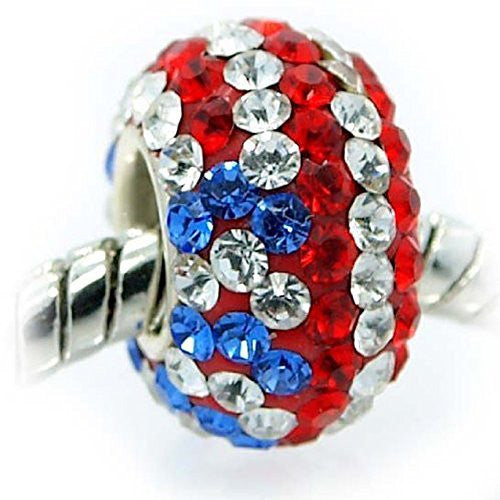 USA Flag , Red / White / Blue  Crystals Bead For Snake Charm Bracelet