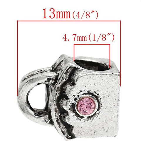 Purse Handbag With pink  Crystals European Bead Compatible for Most European Snake Chain Bracelet - Sexy Sparkles Fashion Jewelry - 3