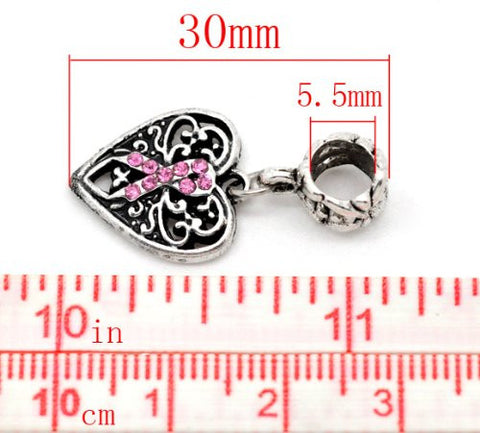Silver Tone Bead Charm, Breast Cancer Awareness Dangle for Snake Chain Charm Bracelet - Sexy Sparkles Fashion Jewelry - 2