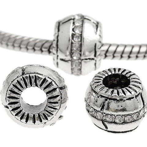 Clear  Crystals Pave Barrel Charm European Bead Compatible for Most European Snake Chain Bracelet - Sexy Sparkles Fashion Jewelry - 2