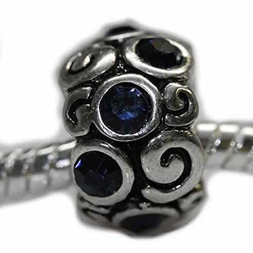 Swirls Bead w/ Royal Blue  Crystals European Bead Compatible for Most European Snake Chain Bracelet - Sexy Sparkles Fashion Jewelry