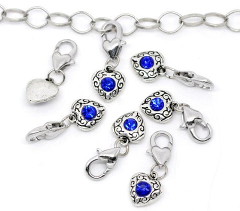 Heart Antique Silver September Rhinestone Clip On Charms. Fits Thomas Sabo 26x10mm, - Sexy Sparkles Fashion Jewelry - 3
