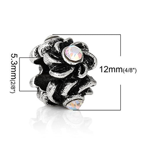 Mothers Day Flower Pattern w/ Clear AB  Crystals Charm Bead - Sexy Sparkles Fashion Jewelry - 3