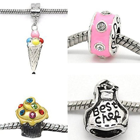 Set of 4 Chef Inspired charm Beads For Snake Chain Bracelets - Sexy Sparkles Fashion Jewelry - 1