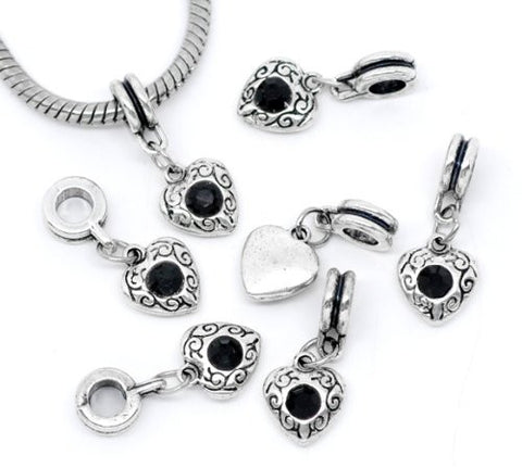 Black Heart Dangle European Bead Compatible for Most European Snake Chain Charm Bracelet - Sexy Sparkles Fashion Jewelry - 3