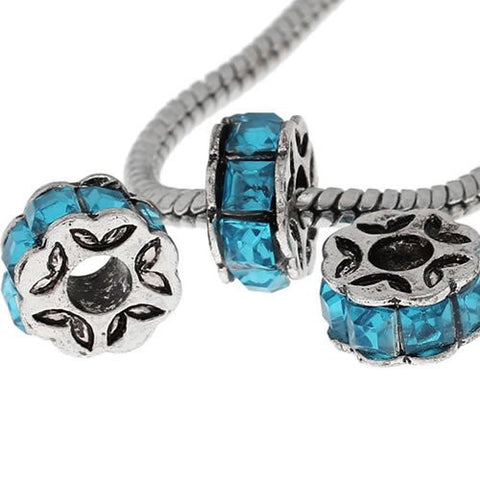 Aqua Flower Design Charm Beads for Snake Charm Charm Bracelet - Sexy Sparkles Fashion Jewelry - 2