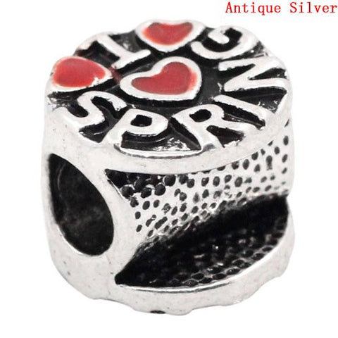 Carved Red Enamel I Love Spring Charm Charm European Bead Compatible for Most European Snake Chain Bracelet - Sexy Sparkles Fashion Jewelry - 2