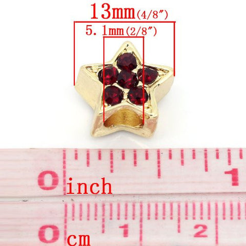 Star with Dark Red  Rhinestones Spacer European Bead Compatible for Most European Snake Chain Bracelet - Sexy Sparkles Fashion Jewelry - 2