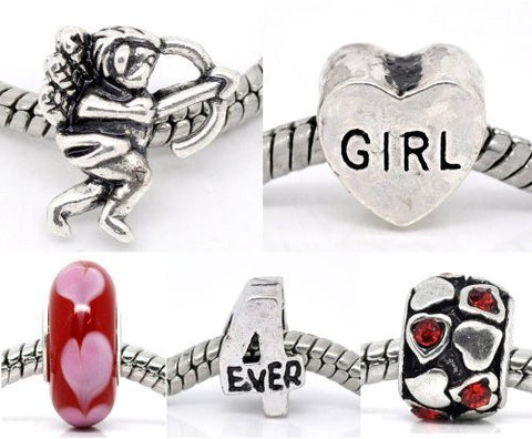 5 Be My Valentine Love Heart Murano Glass Charm Beads For Snake Chain Bracelet - Sexy Sparkles Fashion Jewelry - 2