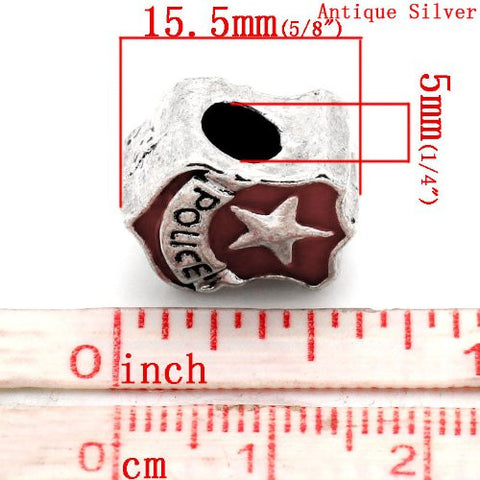 Police Police Officer Badge Red Enamel Charm European Bead Compatible for Most European Snake Chain Bracelet - Sexy Sparkles Fashion Jewelry - 3