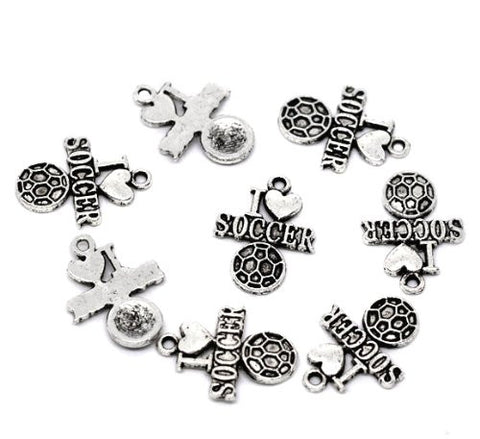 Silver Tone I Love Soccer Charm Pendant for Necklace - Sexy Sparkles Fashion Jewelry - 2