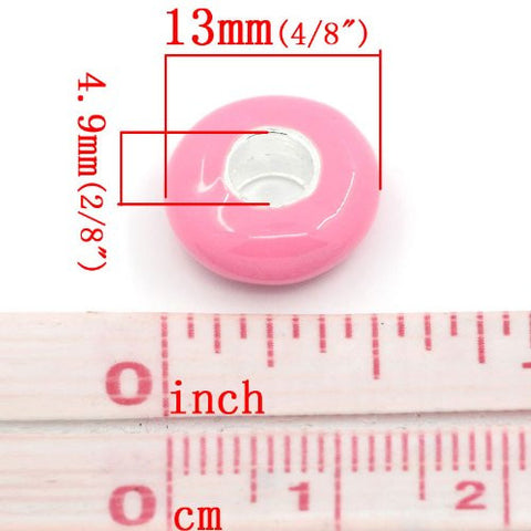 European Charm Beads Flat Round Silver Plated Enamel hot pink - Sexy Sparkles Fashion Jewelry - 2