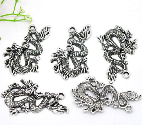 Silver Tone Dragon Charm Pendant for Necklace 52mm X 32mm - Sexy Sparkles Fashion Jewelry - 2