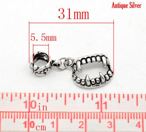 Halloween Vampire Teeth Charm Dangle European Bead Compatible for Most European Snake Chain Bracelet - Sexy Sparkles Fashion Jewelry - 3