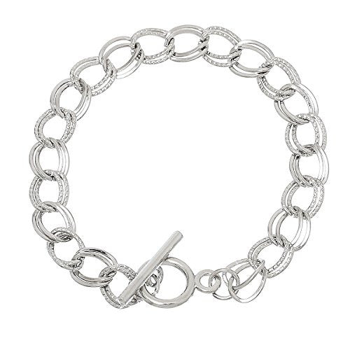 Iron Alloy Double Curb Chain Toggle Clasp Bracelets Silver Tone 20.0cm(7 7/8")