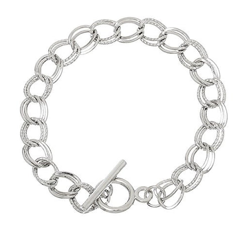 Iron Alloy Double Curb Chain Toggle Clasp Bracelets Silver Tone 20.0cm(7 7/8") - Sexy Sparkles Fashion Jewelry - 1
