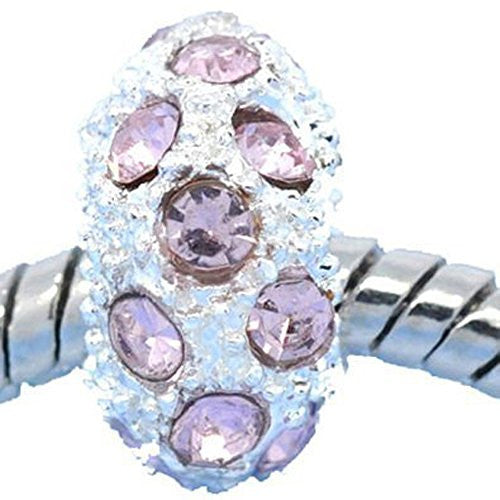 Birthstone w/Light Pink Rhinestones Charm For european Snake chain Charm Bracelet - Sexy Sparkles Fashion Jewelry
