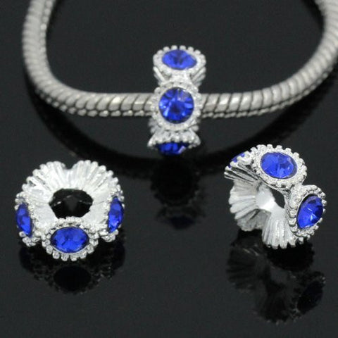Flower with Royal Blue Rhinestones Charm Spacer For Snake Chain Charm Bracelets - Sexy Sparkles Fashion Jewelry - 3