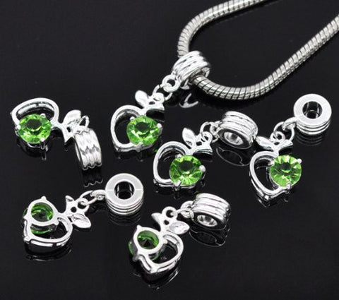 Green Rhinestone Apple Heart Dangle Bead Compatible for Most European Snake Chain Braceletfor Snake Chain Bracelet - Sexy Sparkles Fashion Jewelry - 3