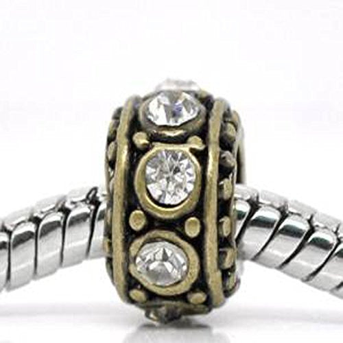 Gold Tone With Clear Rhinestone charm for European Snake chain charm bracelet