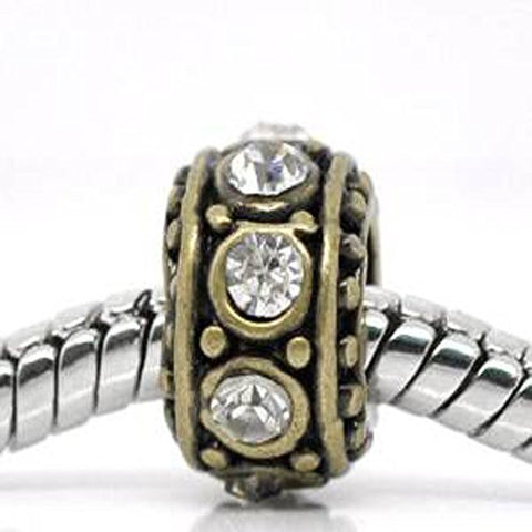 Gold Tone With Clear Rhinestone charm for European Snake chain charm bracelet - Sexy Sparkles Fashion Jewelry - 1