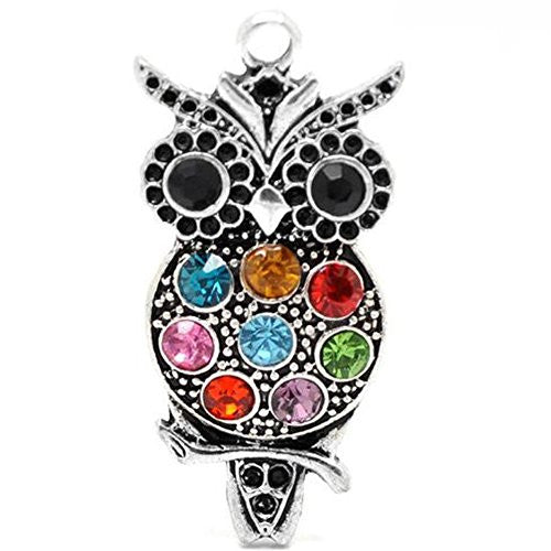 Multi  Color Rhinestone Owl Charm Pendant for necklace