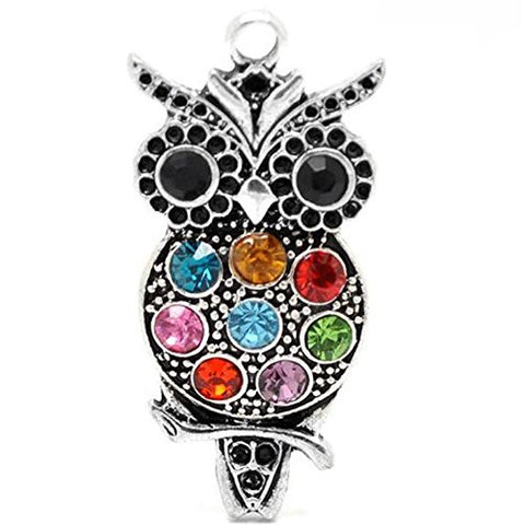 Multi  Color Rhinestone Owl Charm Pendant for necklace - Sexy Sparkles Fashion Jewelry - 1