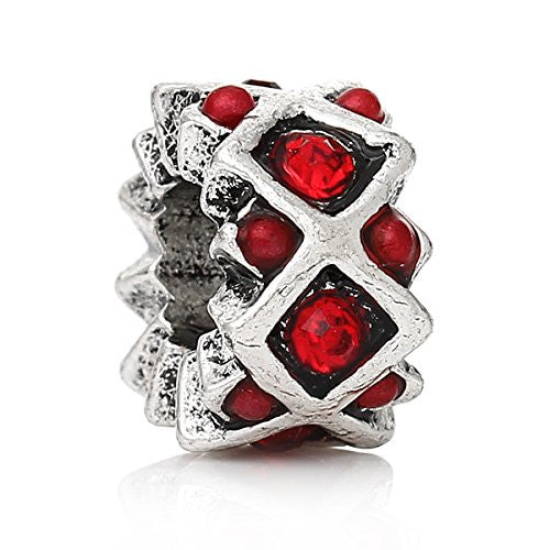 Red Rhinestone European Bead Compatible for Most European Snake Chain Charm Bracelet - Sexy Sparkles Fashion Jewelry - 1