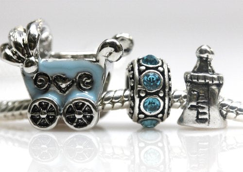 Set of Three (3) Charms Baby Boy Charms for Snake Chain Charm Bracelet